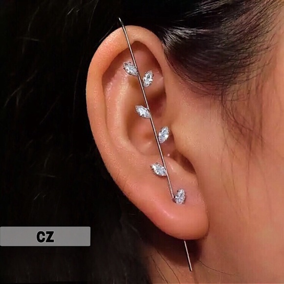 🔵𝟲𝟱%𝗢𝗙𝗙 𝗯𝘂𝗻𝗱𝗹𝗲𝘀 𝟯+🔵 NEW CZ Delicate Floral Ear Hook Crawler Earring - Picture 1 of 17